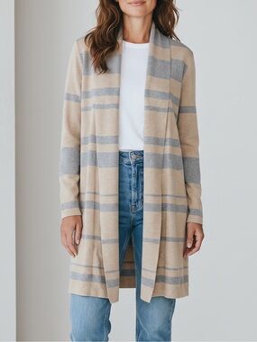 Calvin Klein Metallic Striped Waterfall Cardigan Quiet Luxury Minimalist Size M